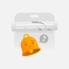 illustration of smartphone screen silhouette with a broken notification popup and bell. disabled, muted alerts, notification overload, stopping app updates, unsubscribe message or email