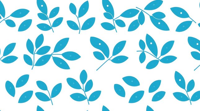 Seamless pattern of stylized blue leaves on a white background