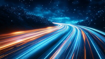 Vibrant night sky with light trails