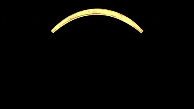 Gold arc symbol, light reflecting and patterns shifting, alpha channel