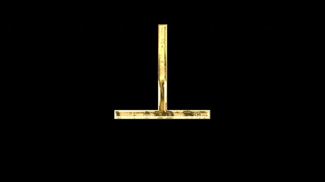 Gold perpendicular symbol, light reflecting and patterns shifting, alpha channel