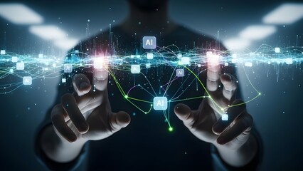 Concept of Artificial Intelligence and Network Connections visualized by human interaction