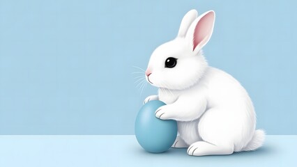 Obraz premium Happy easter sunday white bunny holding blue egg