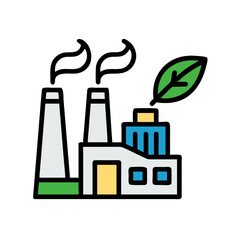 icon of an eco-friendly factory with green leaves and smokestacks, Green energy