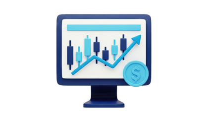 3D Monitor with Upward Trend Graph and Dollar Coin