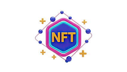 3D NFT Icon with Geometric Shapes and Plus Signs