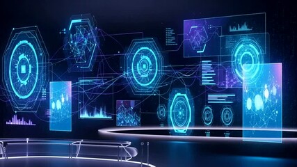 Futuristic digital interface displaying data analytics trends - Powered by Adobe