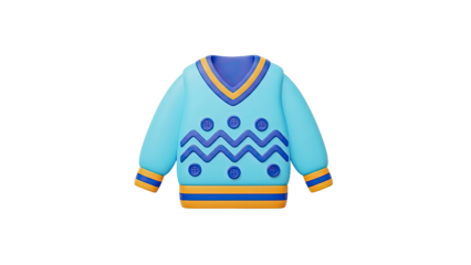 3D Render of a Blue V-Neck Sweater with Orange and Blue Accents