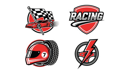 Racing Sports Logos Set Car Helmet Checkered Flag Steering Wheel Emblems © nizar