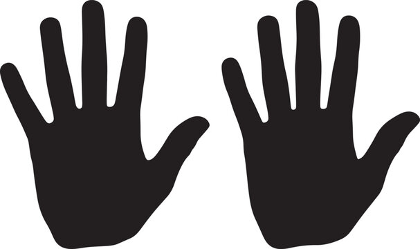 Handprint palm icons set black and white outline and solid shapes