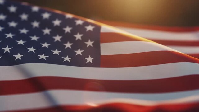 Close-up shot of the American flag waving gently in the sunlight, patriotic symbol