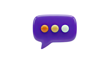 3D Purple Speech Bubble with Three Dots