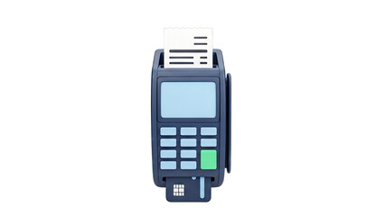 3D render of a payment terminal with receipt and credit card