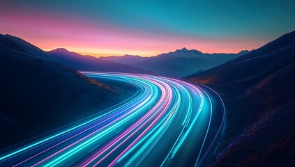 Vibrant mountain highway at dusk