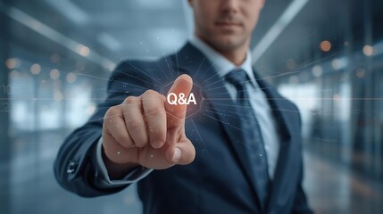 businessman touching virtual screen