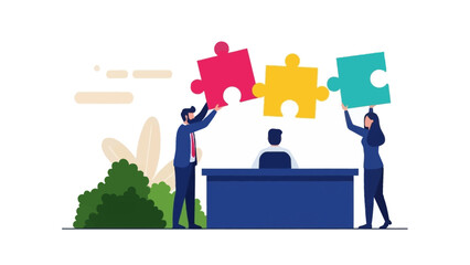 Teamwork and Collaboration Connecting Puzzle Pieces for Business Success