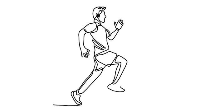 Continue line animation of man running workout 