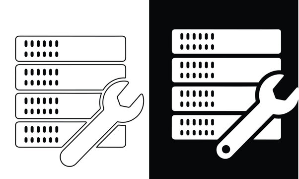 A conceptual illustration of server maintenance and it support featuring a wrench and rack units - Powered by Adobe