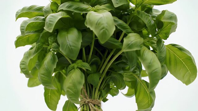 Vibrant Green Basil Bunch Fresh Herb With Green Leaves Tied With Twine Bright Studio Lighting