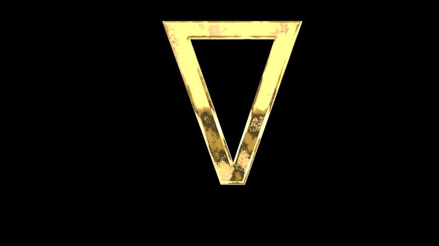 Gold nabla symbol, light reflecting and patterns shifting, alpha channel