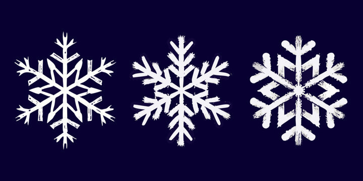 Three white chalk snowflakes illustrated against a dark navy blue background
