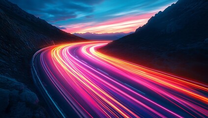 Vibrant sunset over winding mountain road