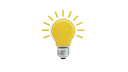 Bright Yellow Light Bulb with Rays of Light