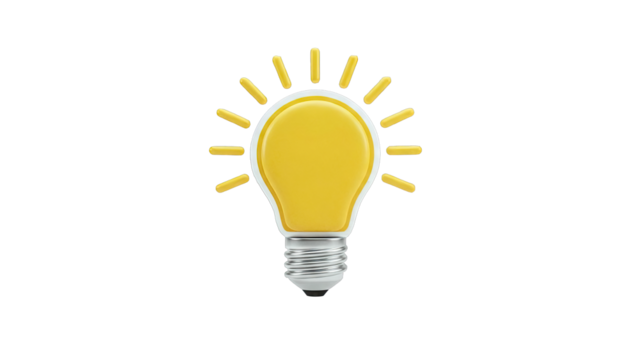 Bright Yellow Light Bulb with Rays of Light - Powered by Adobe