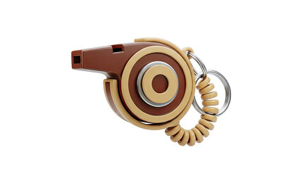 Brown and tan whistle with keyring on white background