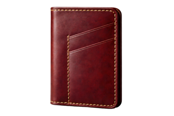 Burgundy leather slim wallet with card pocket isolated on transparent background