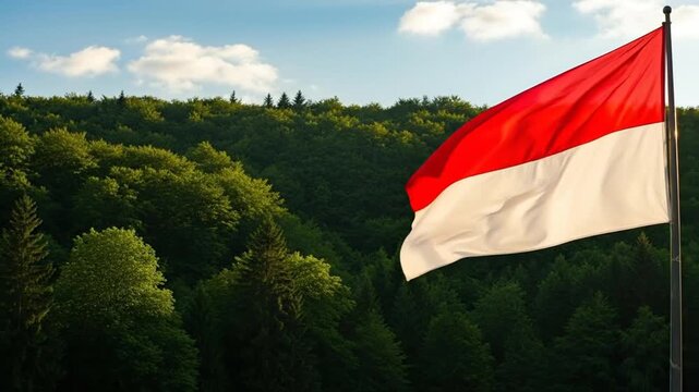 indonesia flag waving in forest