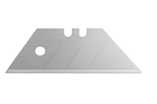Stainless steel utility knife replacement blade on transparent background