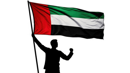 Silhouette of Man Holding United Arab Emirates Flag Isolated on White Background