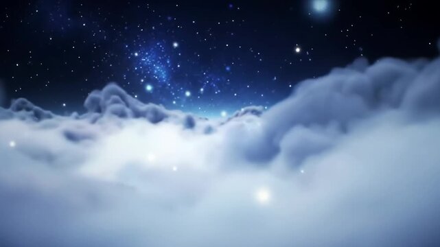 A serene and dreamy nighttime scene with clouds and stars