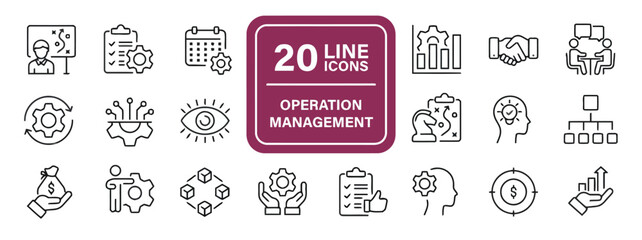 Operation Management Line Icons Set of Planning Strategy and Organization Items such as Gear Handshake and Eye