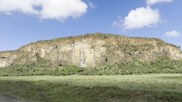 Stunning footage of Hell&rsquo;s Gate National Park in Kenya, featuring dramatic cliffs, rocky landscapes, and unique geological formations in the African wilderness.