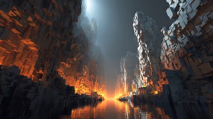 modern futuristic crystalline canyon glowing with energy