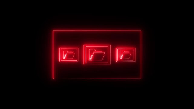 Neon Folder tree line icon on black background Computer network file folder organization structure flowchart. glowing neon page file animation icon. 4K Video motion graphic..