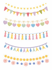Colorful bunting and garlands festive decorations for celebrations and cheerful events