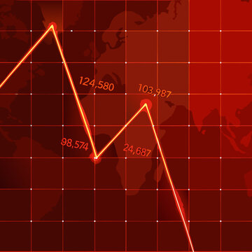 Financial data visualization a red graph over a world map background