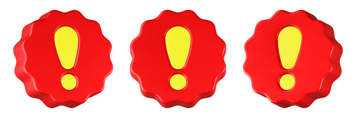 yellow alert icon 3d render red circle button