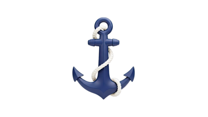 Blue Anchor with Rope Isolated on White Background