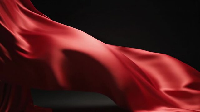Red Fabric Flowing in Dark Background.