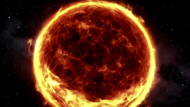 A large, fiery ball of orange and yellow flames against a starry black background