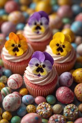 Delightful easter cupcakes with floral toppings