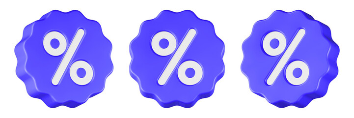 percent icon 3d render blue circle button