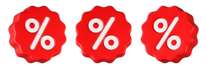 percent icon 3d render red circle button