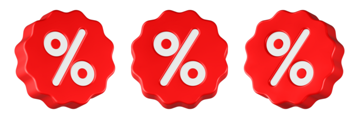 percent icon 3d render red circle button