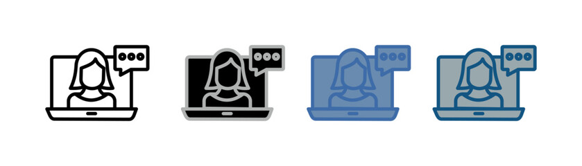 
online counseling icon set multiple style collection with laptop design, teacher talk