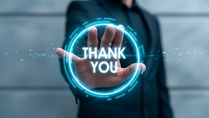 A person expressing gratitude with a futuristic gesture